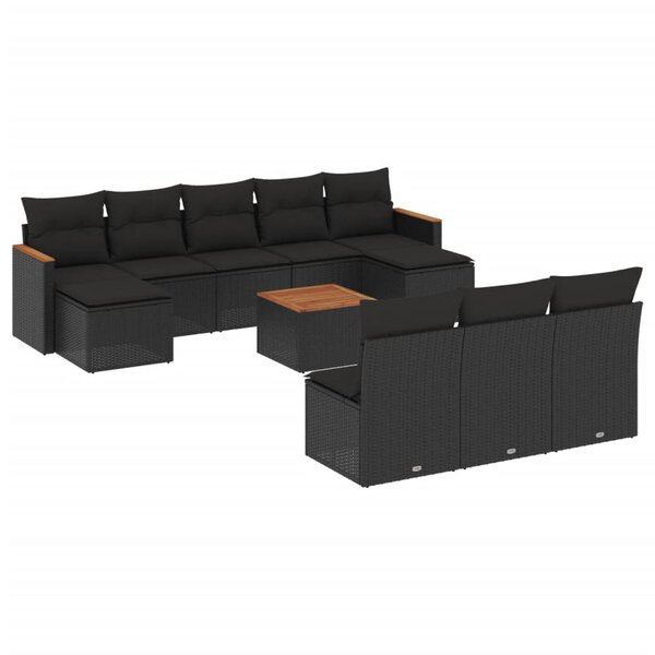 vidaXL Salon de jardin 11 Pièces avec coussins noir résine tressée