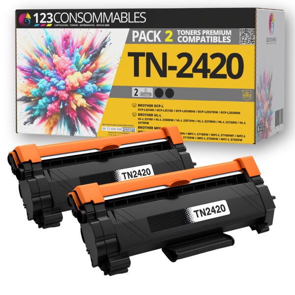 TN2420 - Pack 2 toners Brother TN2420 compatibles HL-L2350DW MFC-L2710DW
