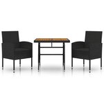vidaXL Mobilier à dîner d'extérieur 3 Pièces Résine tressée Noir