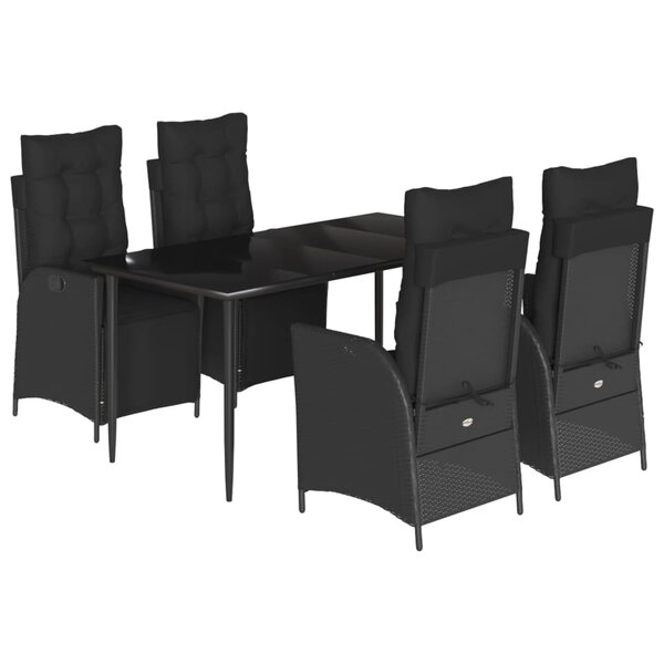 vidaXL Ensemble à manger de jardin coussins 5Pièces Noir Résine tressée
