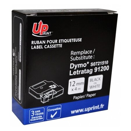 Ruban compatible pour dymo letratag 12mmx4m papier noir sur blanc