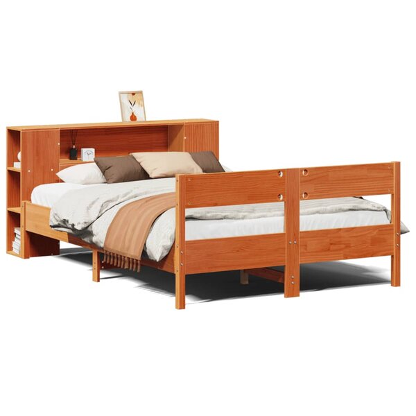 vidaXL Lit bibliothèque sans matelas cire marron 140x190 cm pin massif