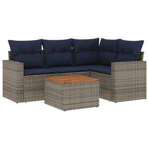 vidaXL Salon de jardin 5 Pièces avec coussins gris résine tressée