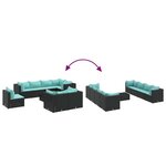 vidaXL Salon de jardin 9 Pièces avec coussins Noir Résine tressée