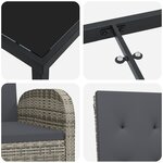 Ensemble de salle à manger de jardin 3 pièces avec coussins gris en poly rotin