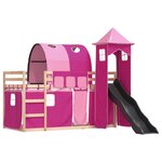 vidaXL Lit superposé avec toboggan et rideaux rose 90x190 cm