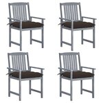 vidaXL Chaises de jardin et coussins lot de 4 Gris Bois acacia massif