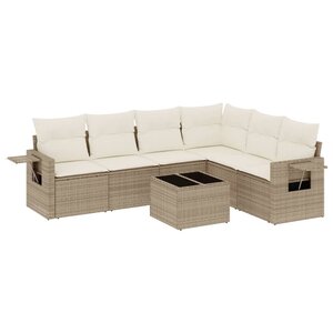 vidaXL Salon de jardin avec coussins 7 Pièces beige résine tressée