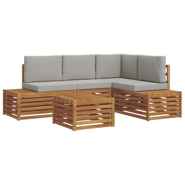 vidaXL 5 pc Ensemble de canapés d'extérieur Gris Naturel et Clair