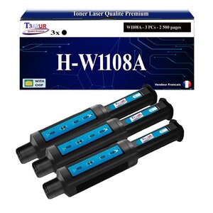 T3AZUR -3x Toners compatibles avec HP W1108A (108A) pour HP Laser NS MFP 1005  1005c  1005w  1020  1020c  1020w