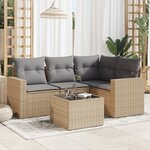 vidaXL Salon de jardin avec coussins 5 Pièces beige résine tressée