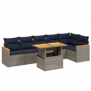 vidaXL Salon de jardin 7 Pièces avec coussins gris résine tressée