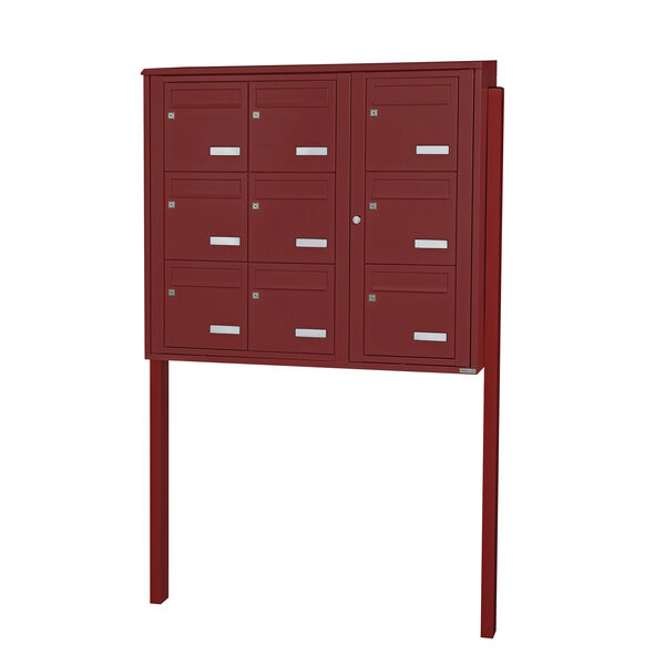 Bloc collectif Leabox 3x3 grade 3 simple face extérieur fixation sur pieds à sceller rouge brun ral 3011 finition brillante