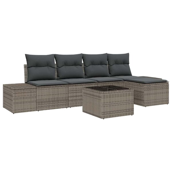 vidaXL Ensemble de canapé de jardin 6 Pièces Gris Poly rotin