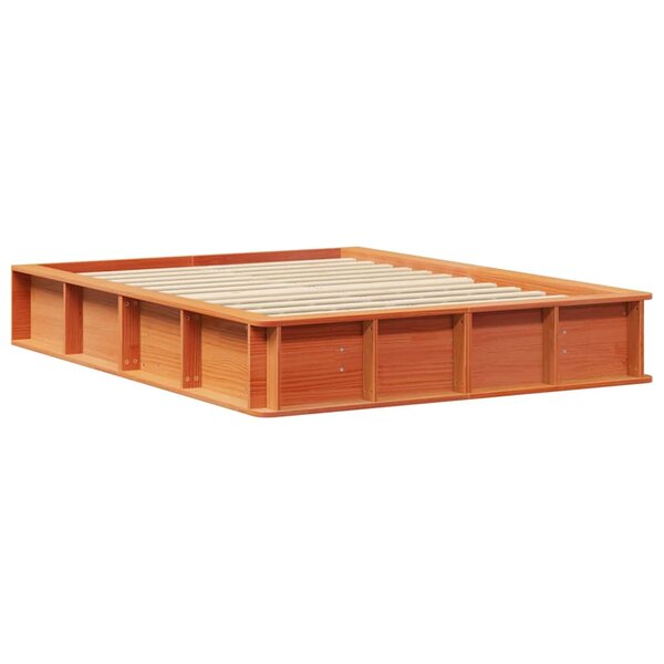 vidaXL Cadre de lit Marron cire 135 x 190 cm Pin massif et pin massif