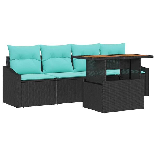 vidaXL Ensemble de canapé de jardin 5 Pièces Noir et Sarcelle