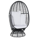 Fauteuil rond de jardin fauteuil cocon pivotant grand confort coussins inclus polyester blanc résine tressée noire