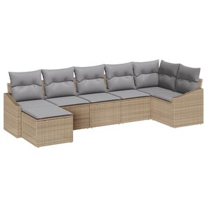 vidaXL Ensemble de canapé de jardin 7 Pièces Beige Poly rotin