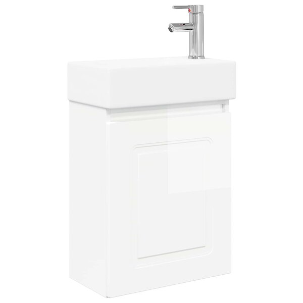 vidaXL Meuble de salle de bain avec robinet Blanc brillant