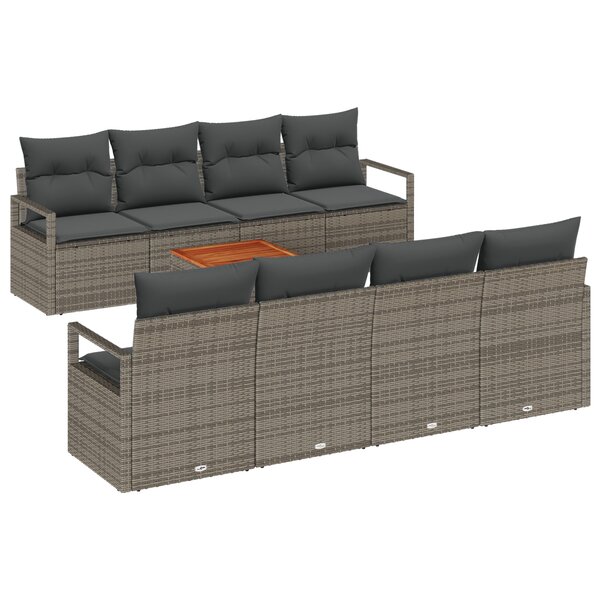 vidaXL Ensemble de Canapés de Jardin de 9 Pièces avec Coussins Gris Rattan Poly Acacia