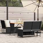 vidaXL Salon de jardin 3 Pièces avec coussins noir résine tressée