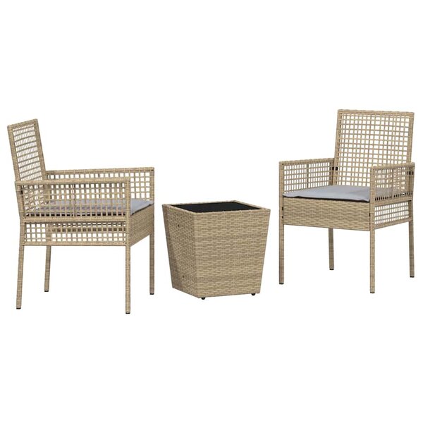 vidaXL Ensemble bistro de jardin 3 Pièces Beige Poly rotin