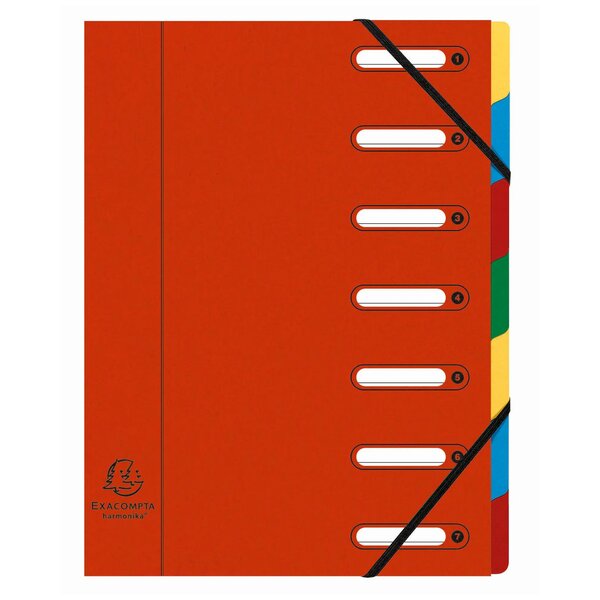 Trieur Harmonika® À Fenêtres Avec Élastiques Véritable Carte Lustrée 7 Compartiments - Rouge - X 8 - Exacompta
