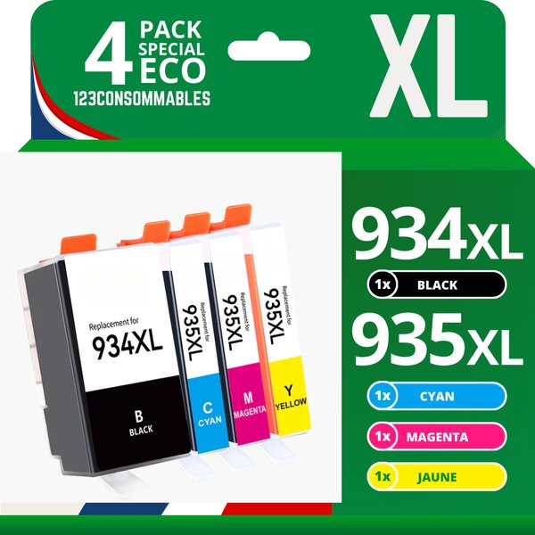 123CONSOMMABLES - 934XL 935XL - Cartouches d'encre Compatible pour HP 934 XL 935 XL pour HP Officejet Pro 6230 6830 Officejet 6820 (pack de 4)