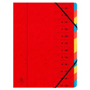 Trieur Agrafé Avec Élastiques 12 Compartiments - Rouge - X 8 - Exacompta