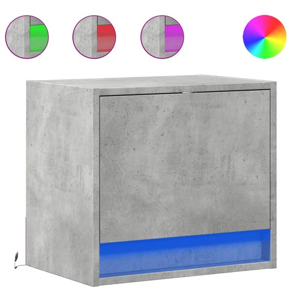vidaXL Table de chevet murale avec lumières LED gris béton