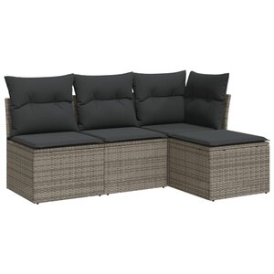 vidaXL Salon de jardin 4 Pièces avec coussins gris résine tressée