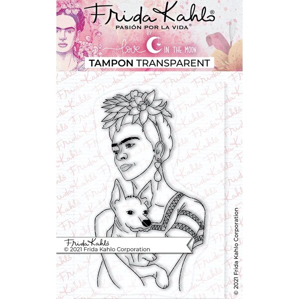 Tampon transparent - Frida et chien - 9 5 x 6 5 cm