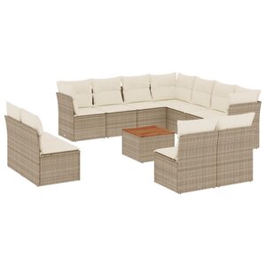vidaXL Salon de jardin avec coussins 12 Pièces beige résine tressée