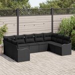 vidaXL Ensemble de canapé de jardin avec coussin 9 Pièces Noir Poly rotin