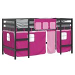 vidaXL Lit mezzanine enfants et rideaux rose 90x200cm bois pin massif