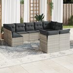 vidaXL Salon de jardin 9 Pièces avec coussins gris clair résine tressée