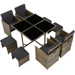 Tectake Salon de jardin BILBAO 8 places avec housse de protection - marron naturel