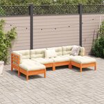 vidaXL Salon de jardin 6 Pièces avec coussins cire marron bois pin massif