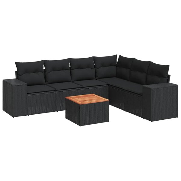 vidaXL Salon de jardin 7 Pièces avec coussins noir résine tressée