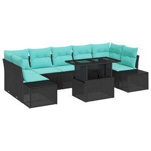 vidaXL Ensemble de canapé de jardin 8 Pièces Noir et turquoise
