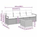 vidaXL Ensemble de canapé de jardin 5 Pièces Noir Grand Osier  Bois