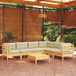vidaXL Salon de jardin 7 Pièces avec coussins crème bois de pin massif