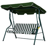 Balancelle de jardin 3 places toit imperméabilisé inclinaison réglable coussins assise dossier 1 7L x 1 1l x 1 53H m métal époxy polyester vert blanc rayé