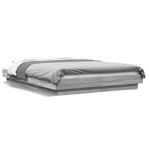 vidaXL Cadre de lit et lumières LED sans matelas sonoma gris 135x190cm