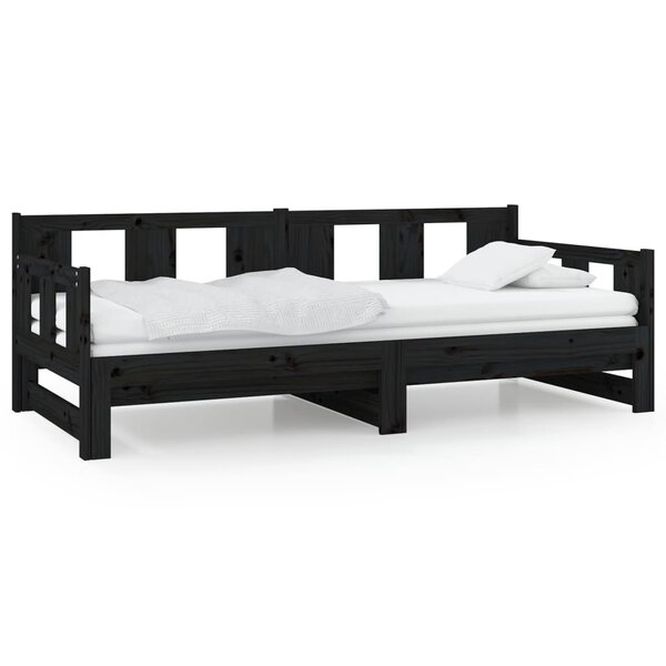 vidaXL Lit coulissant Noir Bois de pin solide 2x(90x190) cm