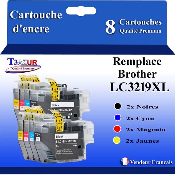 T3AZUR Lot de 8 Cartouches compatibles avec Brother LC3217 / LC3219XL pour Brother MFC-J5730DW  MFC-J5830DW  MFC-J5930DW  MFC-J6530DW