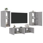 vidaXL Unités murales TV avec LED 4 Pièces gris sonoma bois d'ingénierie