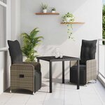 vidaXL Ensemble de salle à manger pour jardin 3 Pièces Gris Poly rotin