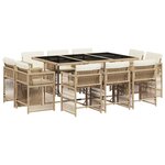 vidaXL Ensemble à manger de jardin et coussins 11 Pièces beige poly rotin