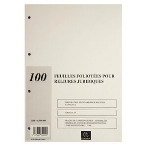 Recharge De 100 Feuillets A4 80g Pour Reliure Juridique 4 Anneaux - Ivoire - X 5 - Exacompta
